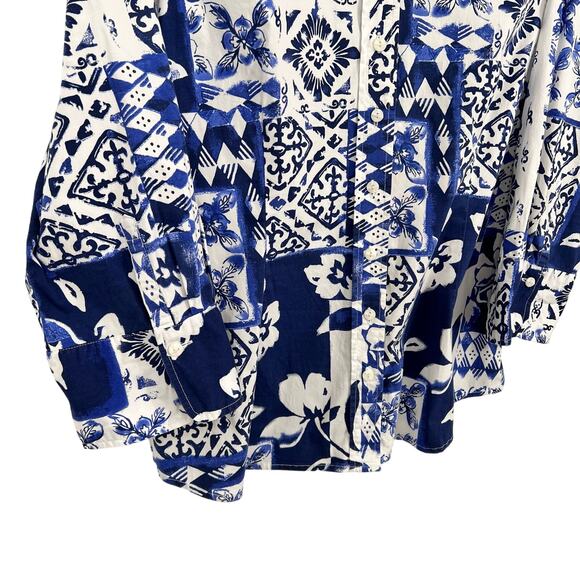 Coldwater Creek PXL Petite XL 18 Blue White Stretchy Blouse Shirt Top Nautical - Picture 6 of 8